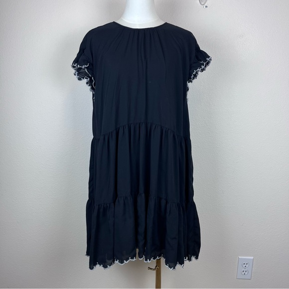 Wilfred Aritzia Dress Womens Large Mini Babydoll Tiered Ruffle Lace Goth Black - Picture 12 of 13